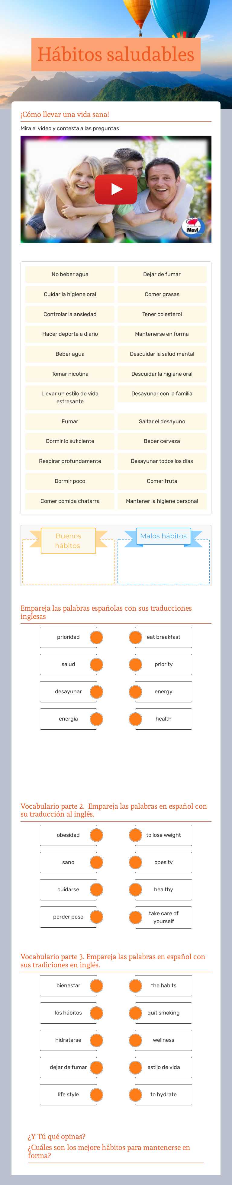 Hábitos saludables worksheet preview image