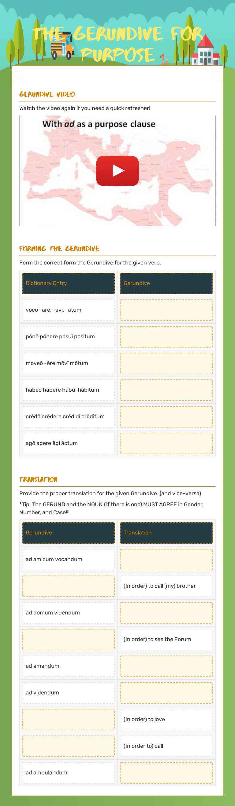The Gerundive for purpose worksheet preview image