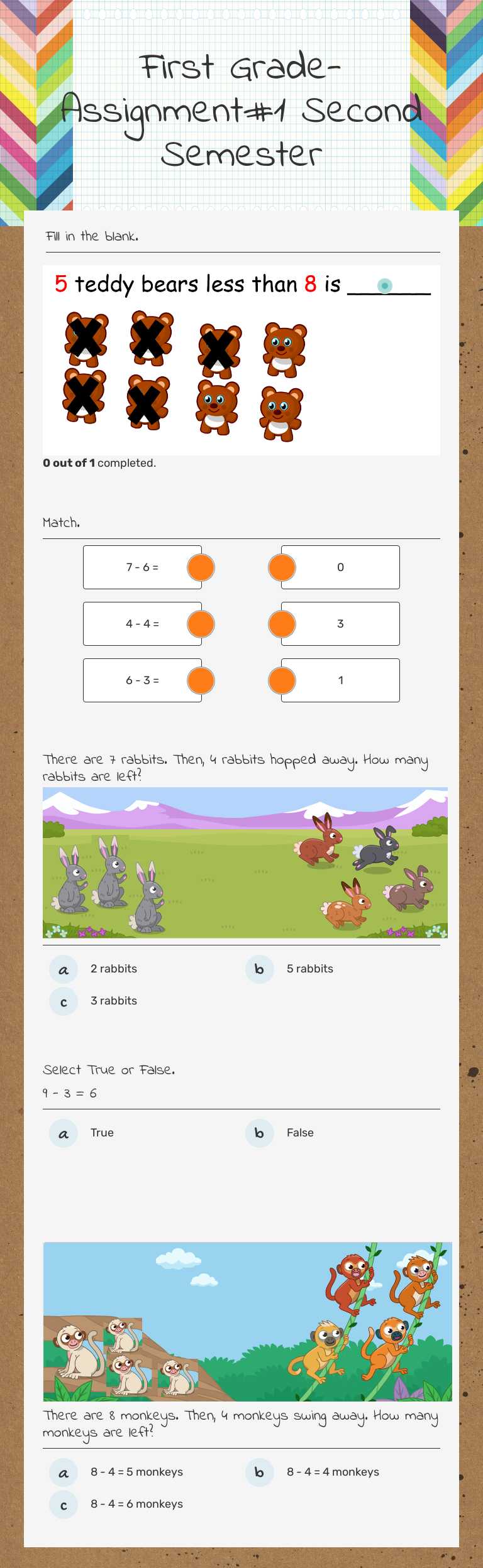 First Grade-Assignment#8      First Semester worksheet preview