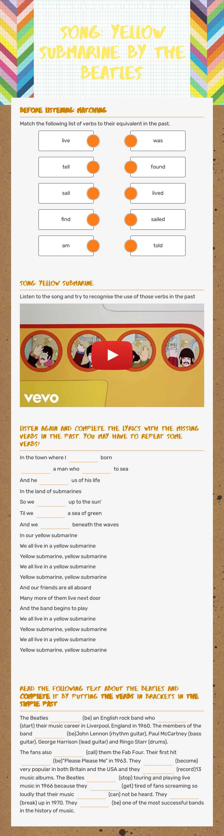 song: yellow submarine by the beatles worksheet preview image