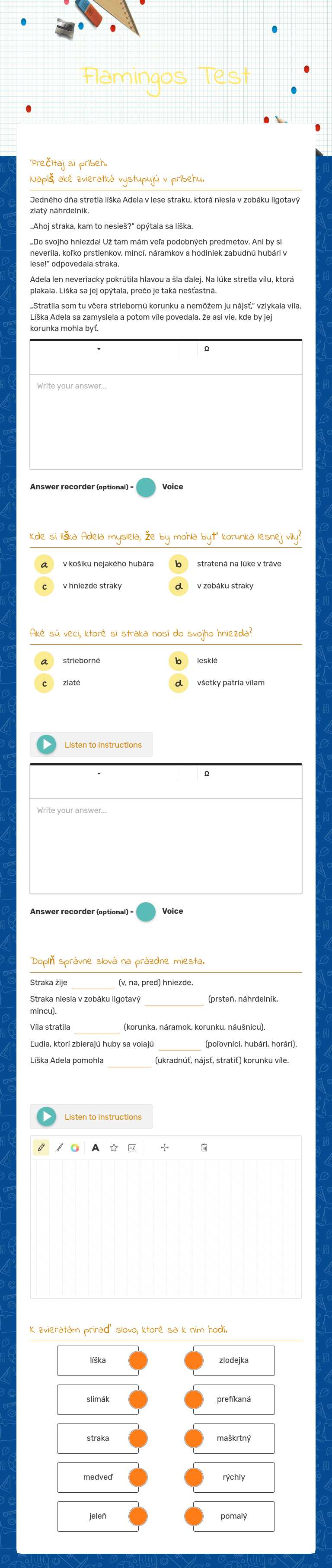 Flamingos Test worksheet preview image