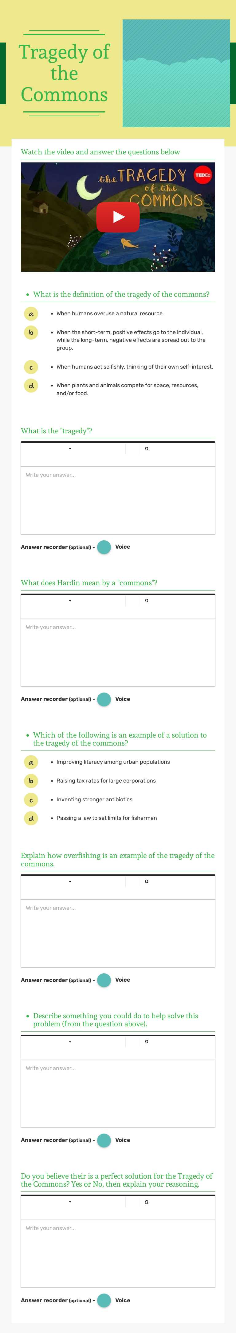Tragedy of the Commons worksheet preview image