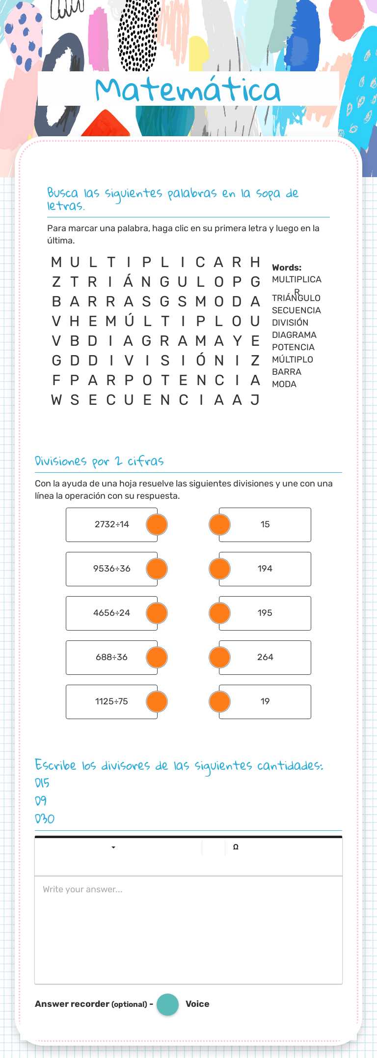 Matemática worksheet preview image