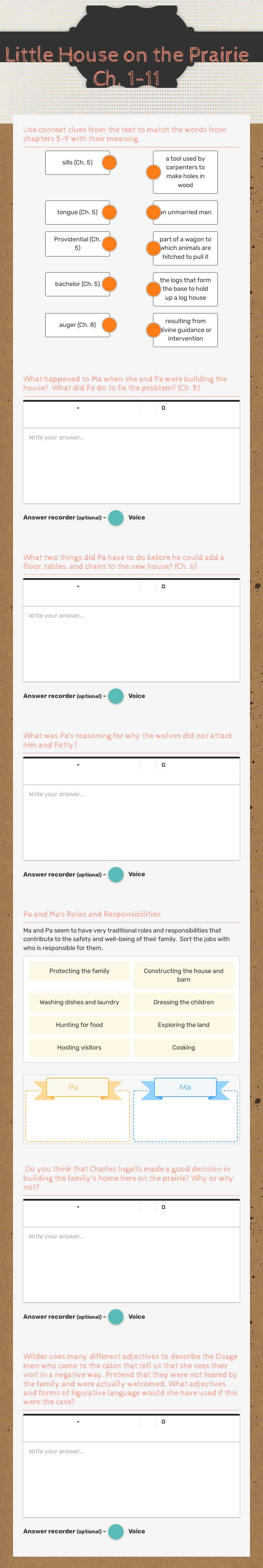 Little House on the Prairie Ch. 1-11 worksheet preview image