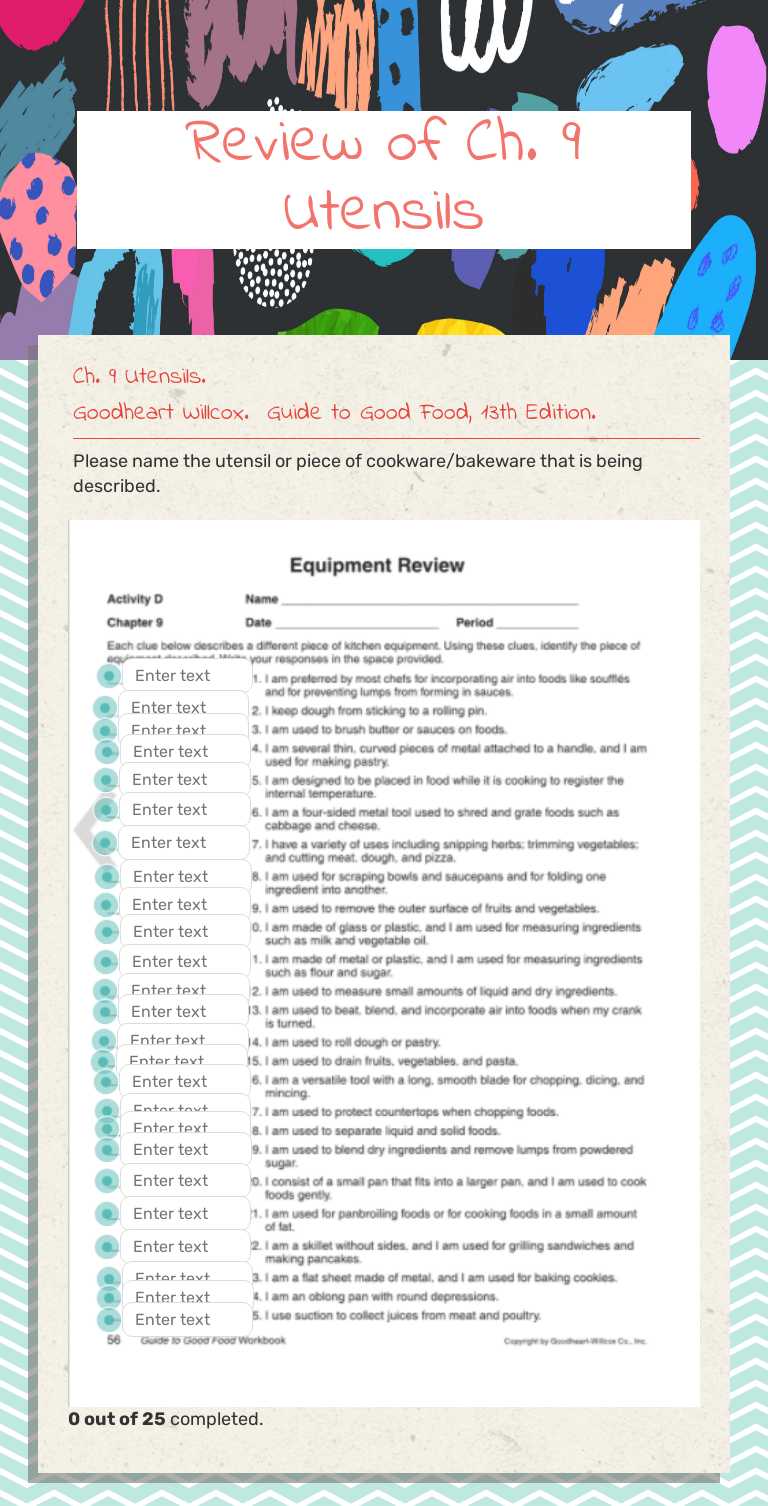 Review of Ch. 9         Utensils worksheet preview image