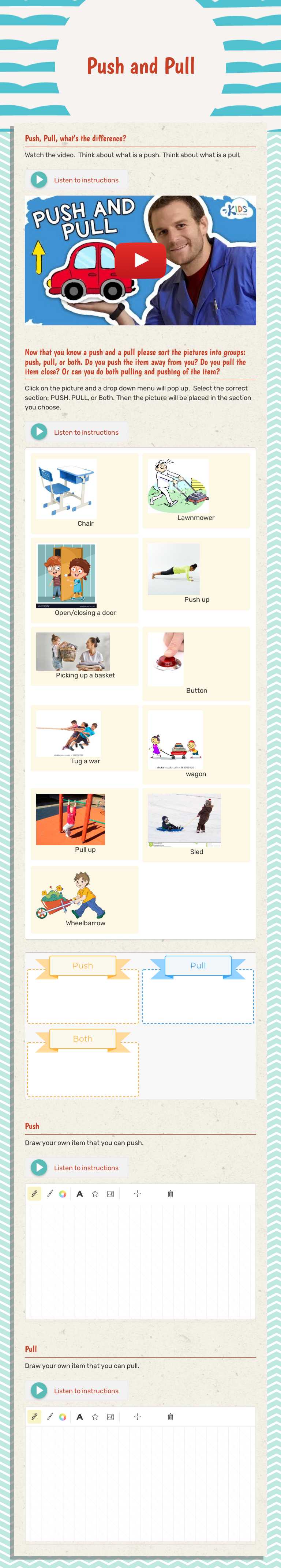 Push 
and Pull Preschool worksheet preview
