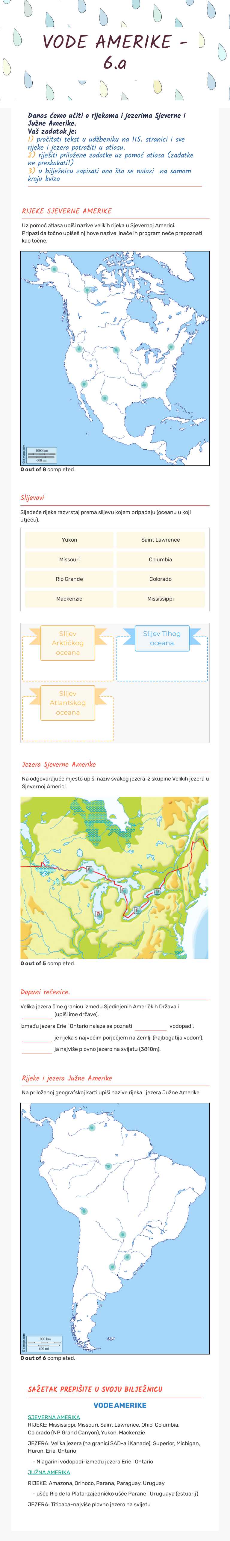 VODE AMERIKE - 6.a Grade 6 worksheet preview