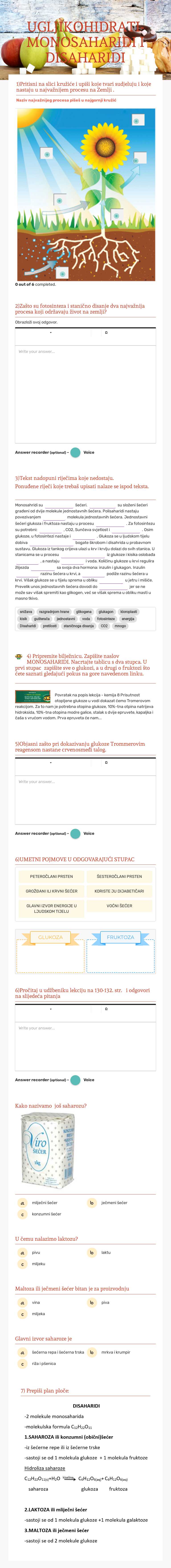 UGLJIKOHIDRATI-MONOSAHARIDI I DISAHARIDI worksheet preview image