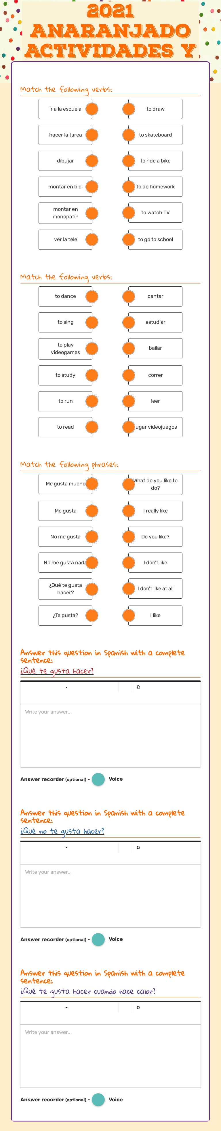 2021 Anaranjado Actividades y gustar worksheet preview image