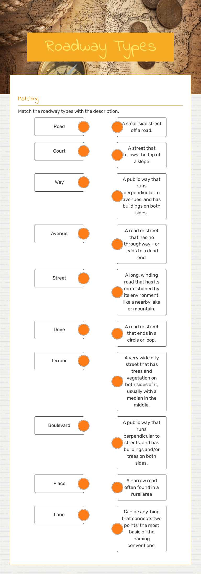 Roadway Types worksheet preview