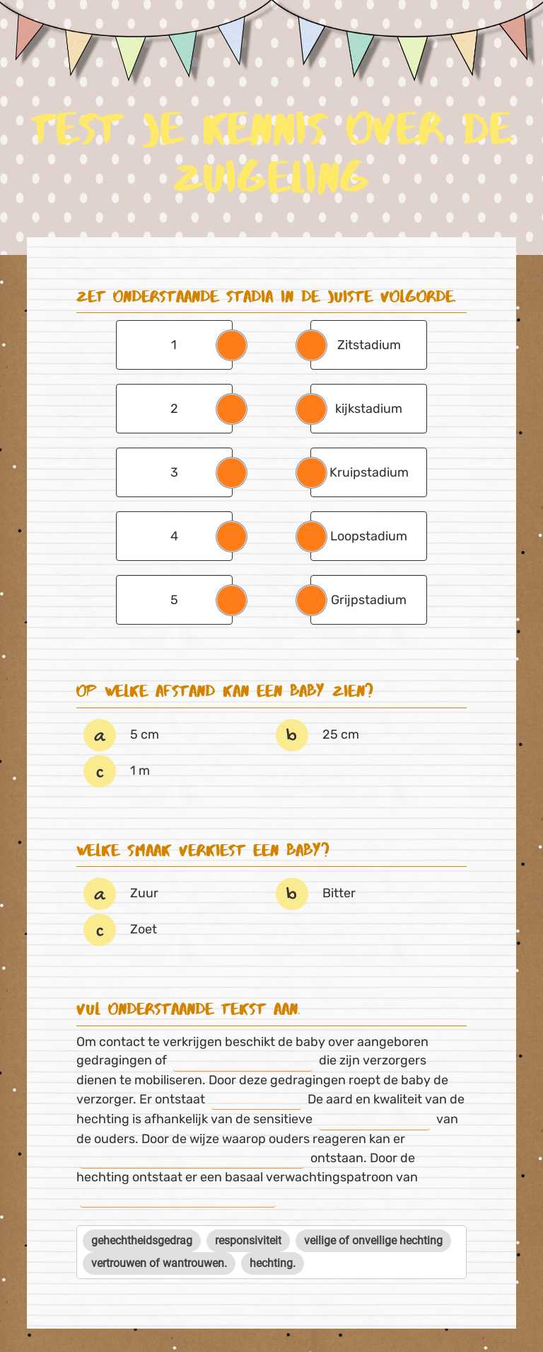 Test je kennis over de zuigeling worksheet preview image