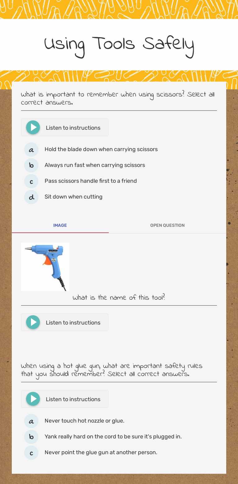 Using Tools Safely worksheet preview image