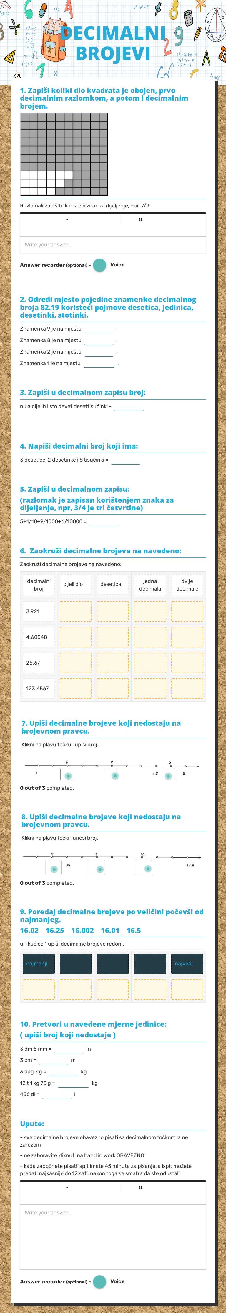 DECIMALNI BROJEVI worksheet preview image