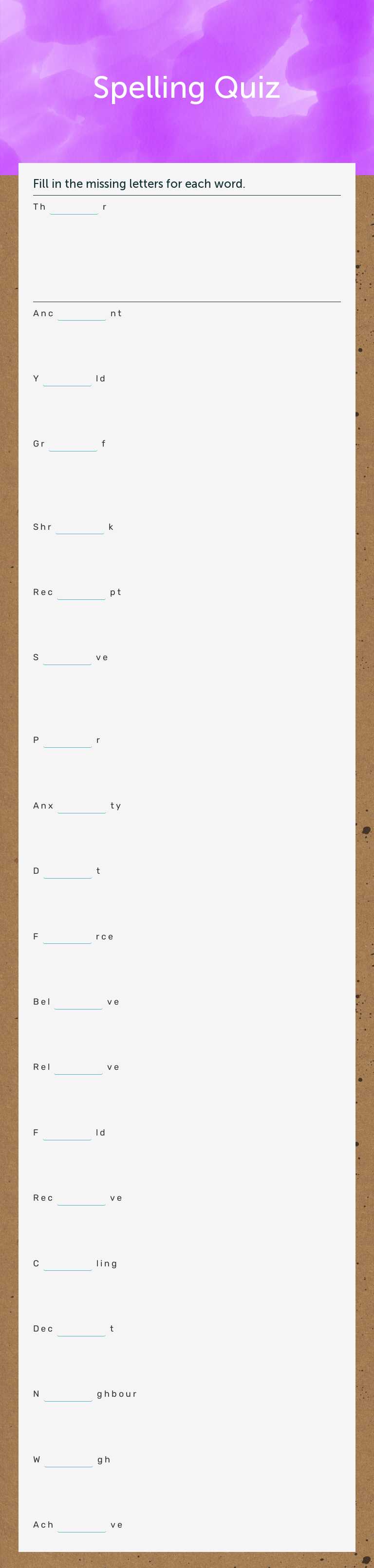 Spelling Quiz worksheet preview