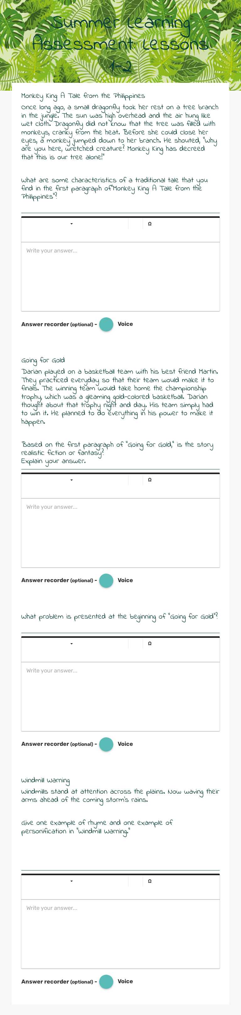 Summer Learning Assessment: Lessons   
1-2 worksheet preview image