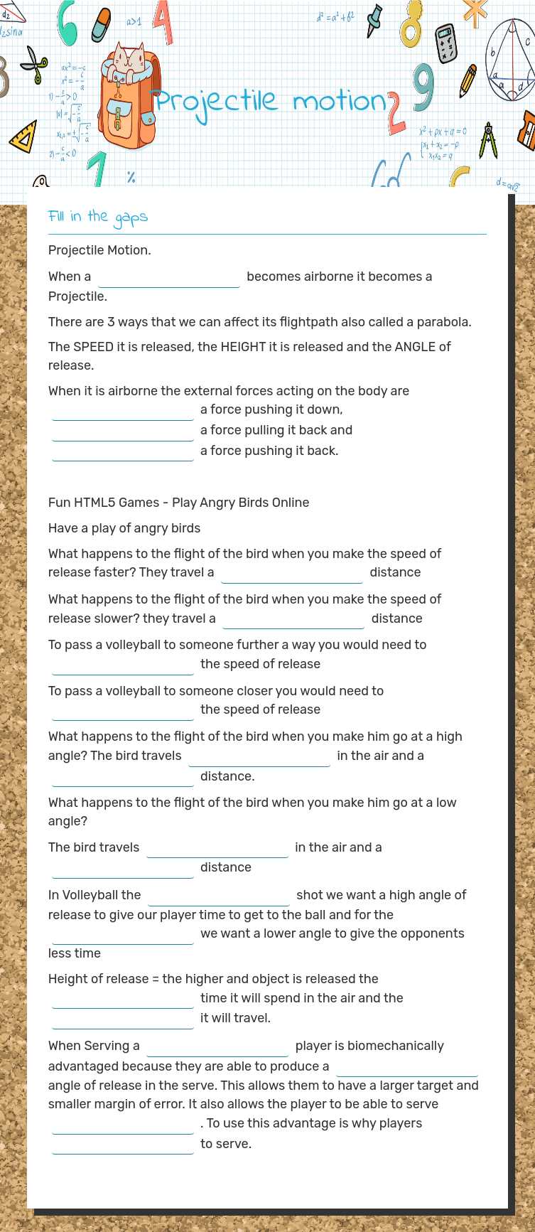 Projectile motion worksheet preview image