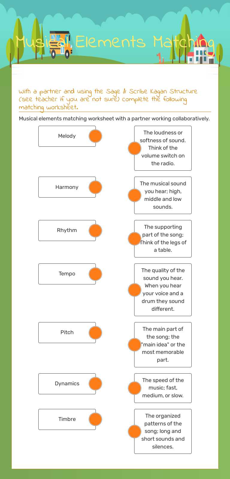 Musical Elements Matching worksheet preview image