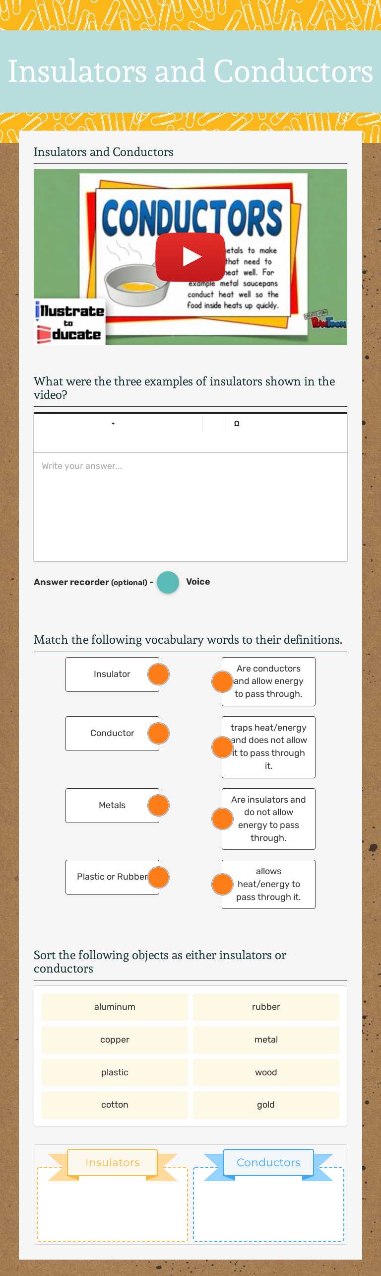 Insulators and Conductors worksheet preview image