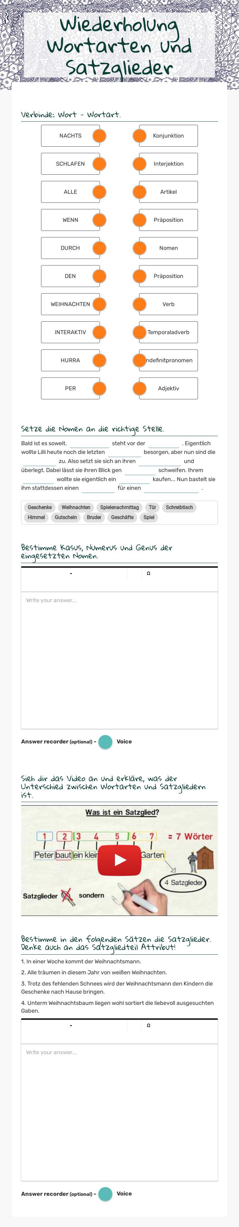 Wiederholung  Wortarten und Satzglieder worksheet preview image