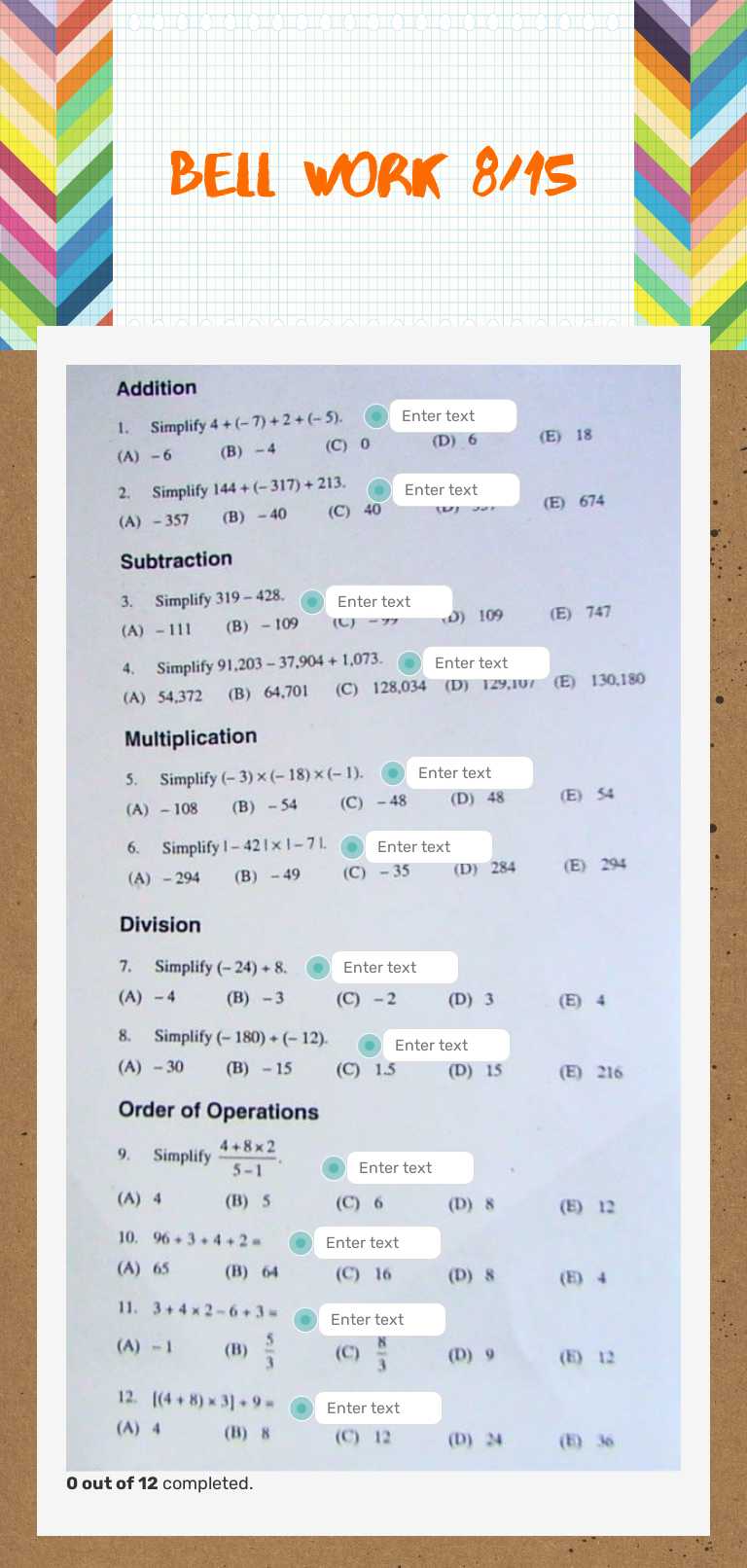 Bell work 8/15 worksheet preview image