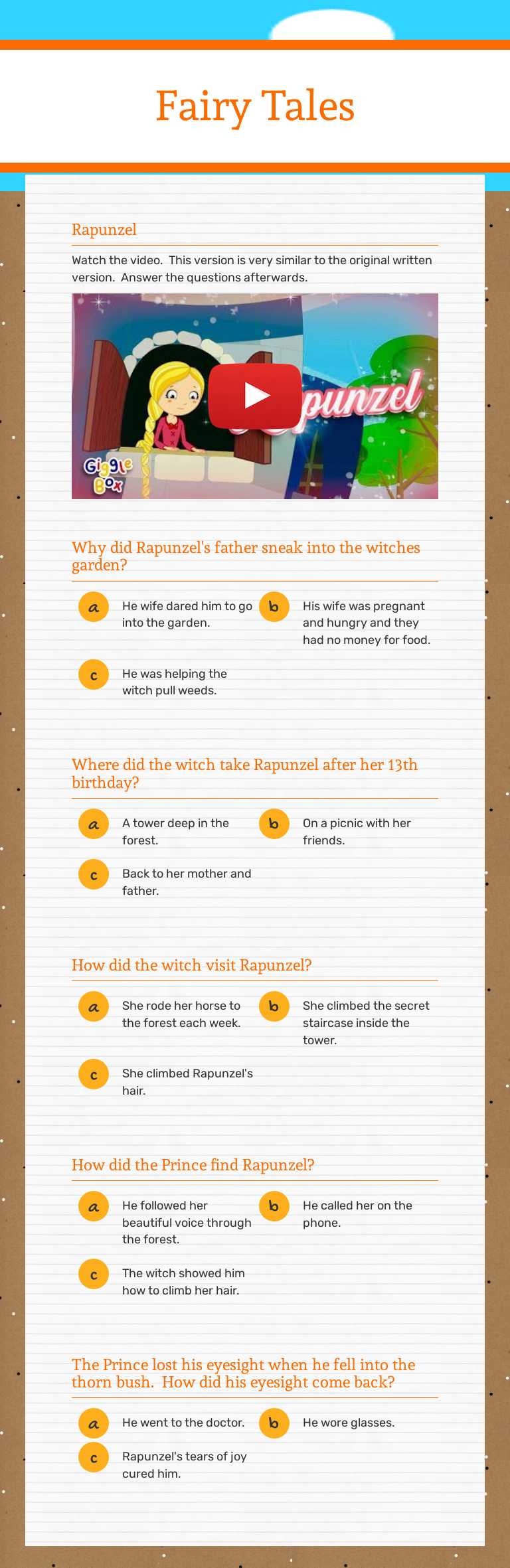 Fairy Tales Grade 3 worksheet preview