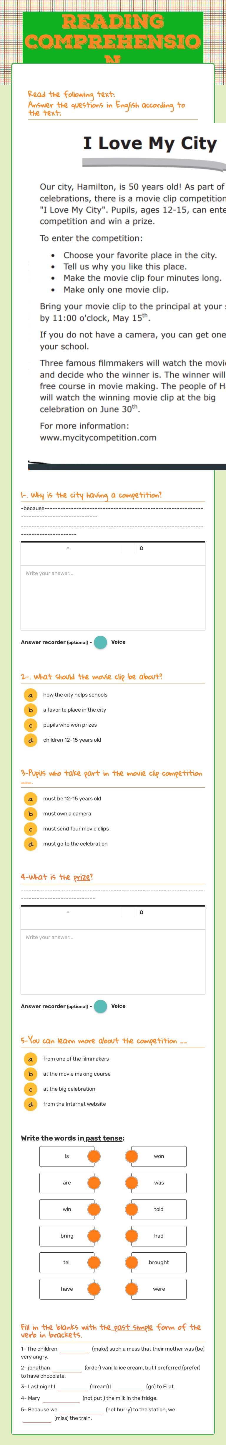 Reading Comprehension worksheet preview image