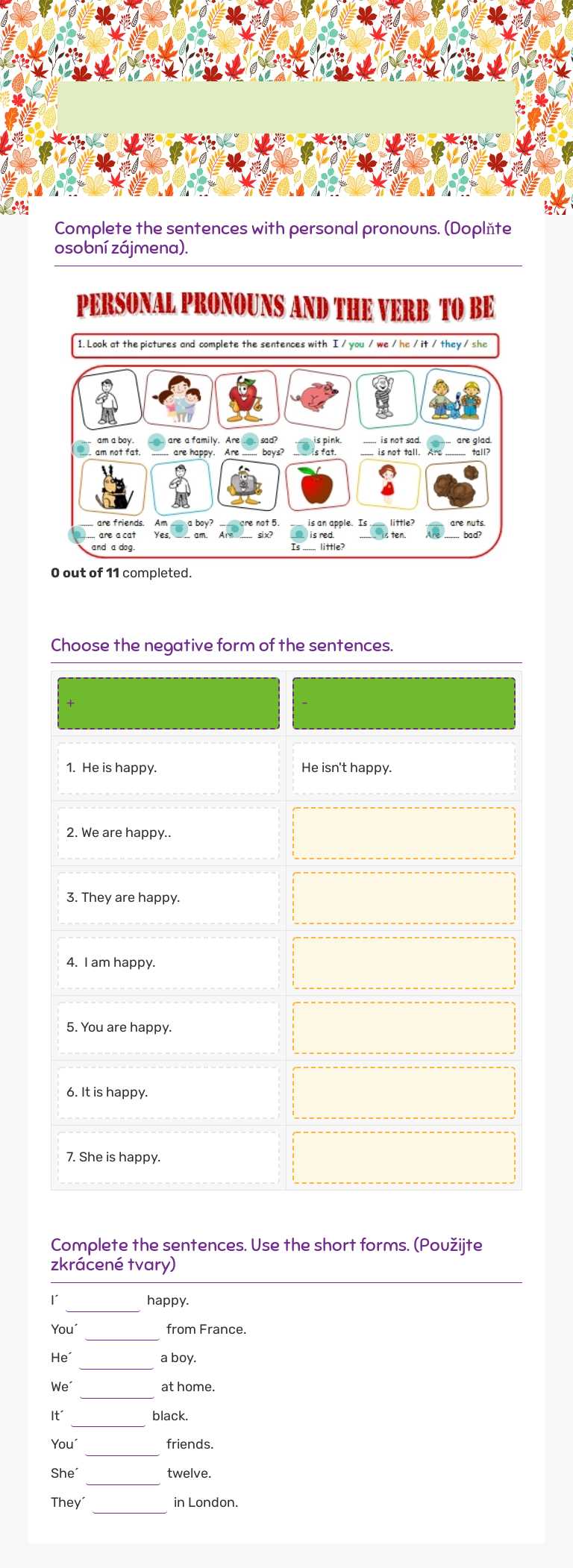 VERB - TO BE Grade 5 worksheet preview