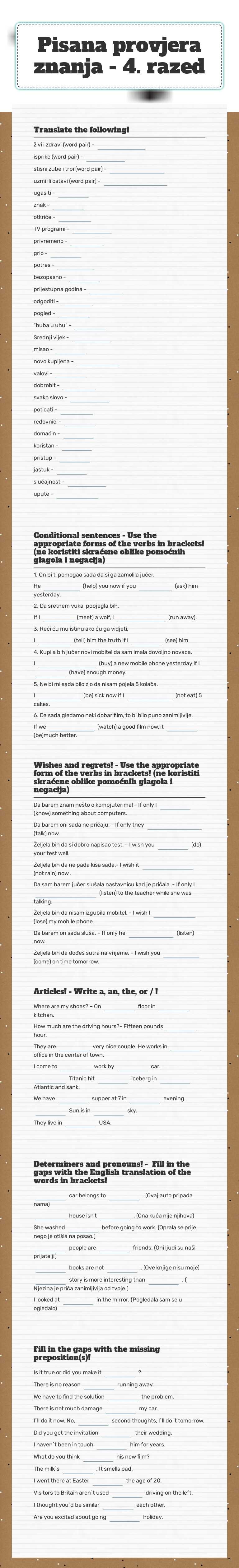 Pisana provjera znanja - 4. razed worksheet preview image