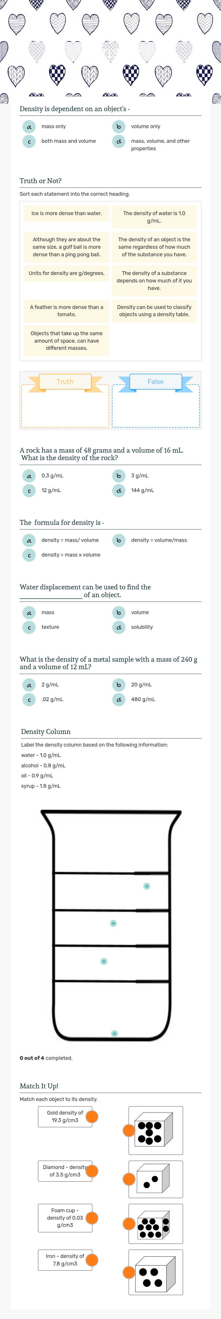 Density worksheet preview image