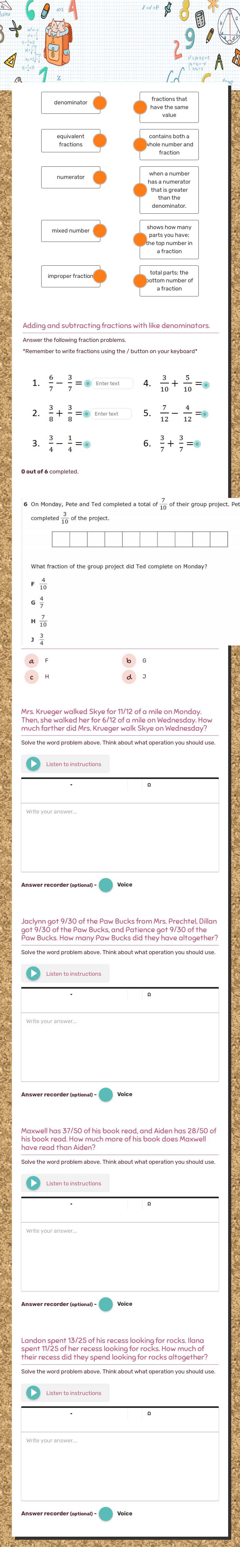 Adding and Subtracting Fractions worksheet preview image