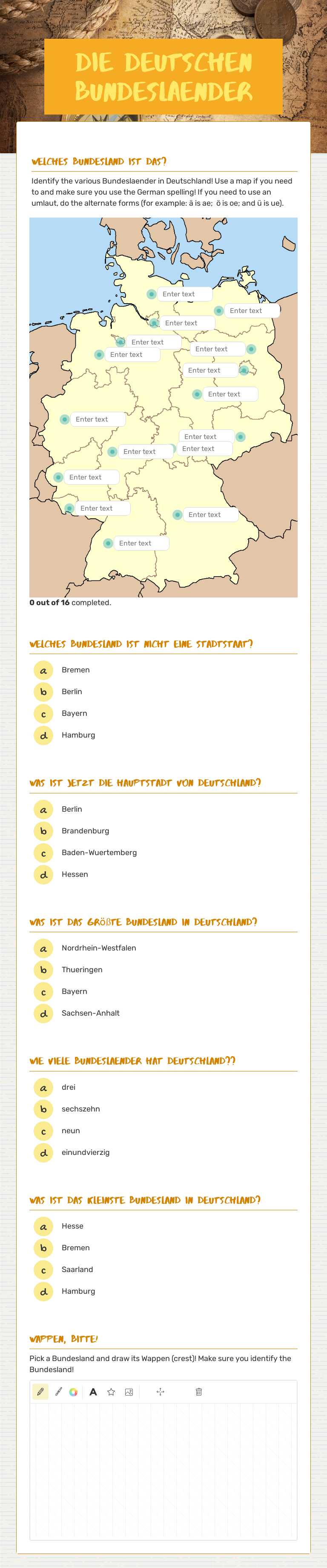 Die Deutschen Bundeslaender worksheet preview image