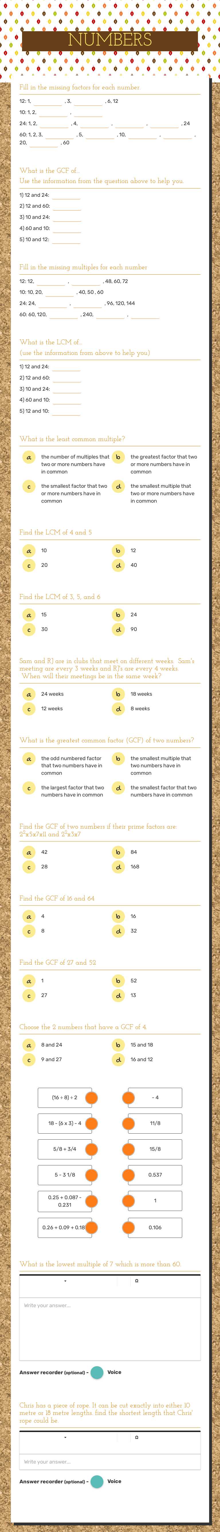 NUMBERS Grade 8 worksheet preview