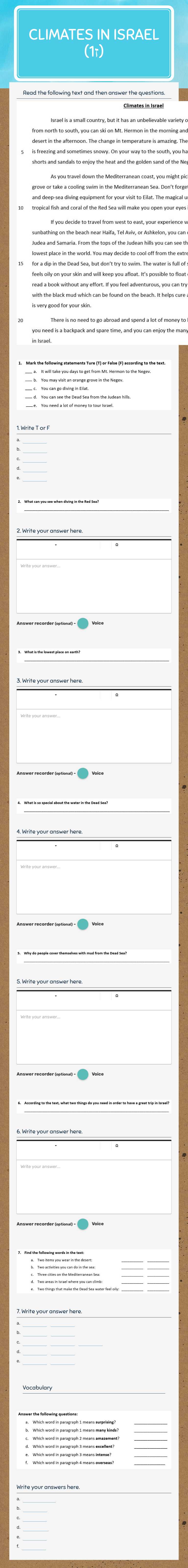 Climates in Israel (ז1) worksheet preview image