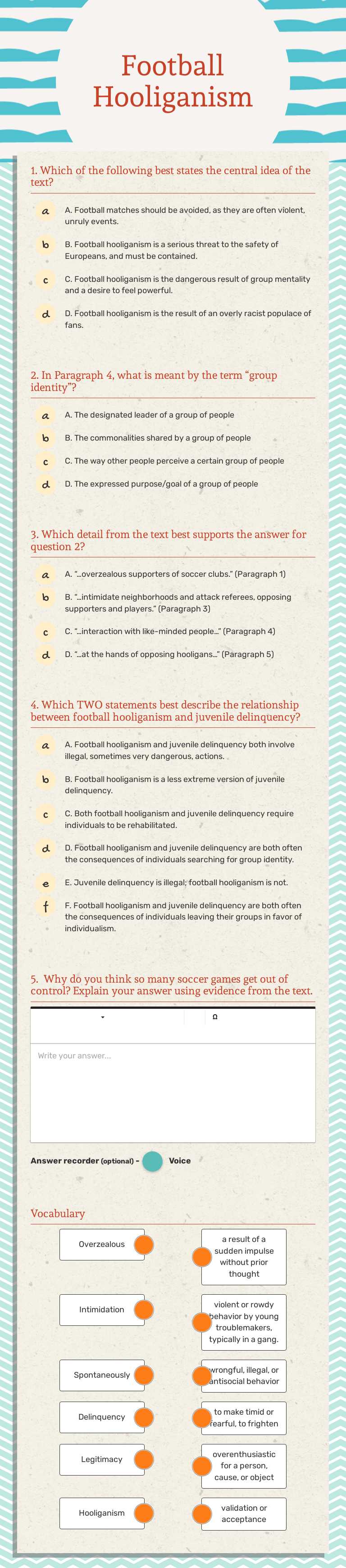Football Hooliganism worksheet preview image