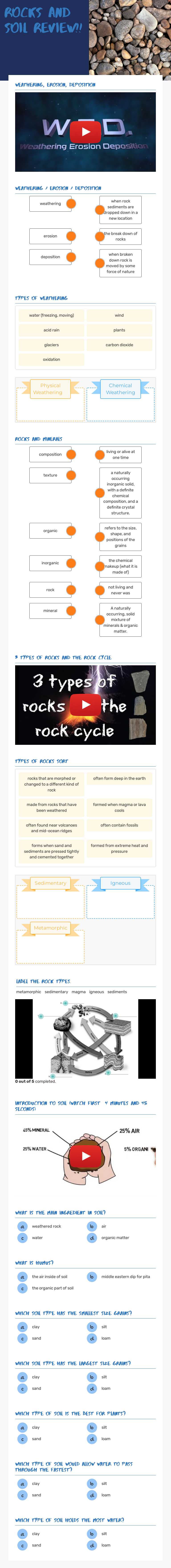 Rocks and Soil Review!! worksheet preview image