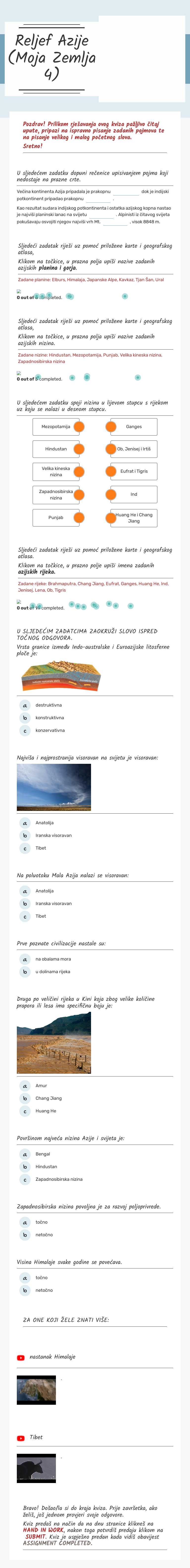 Reljef Azije (Moja Zemlja 4) worksheet preview image