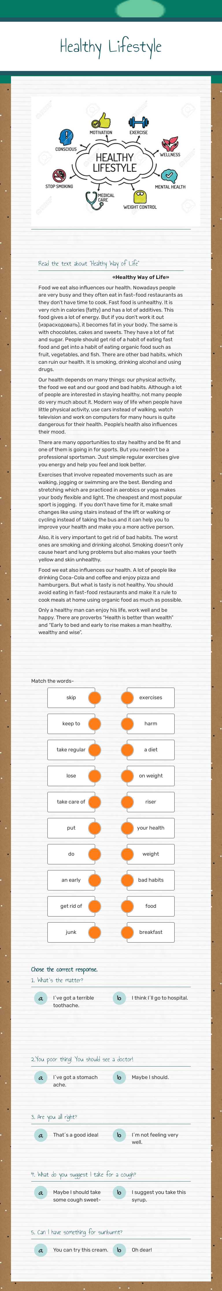 Healthy Lifestyle Grade 6 worksheet preview