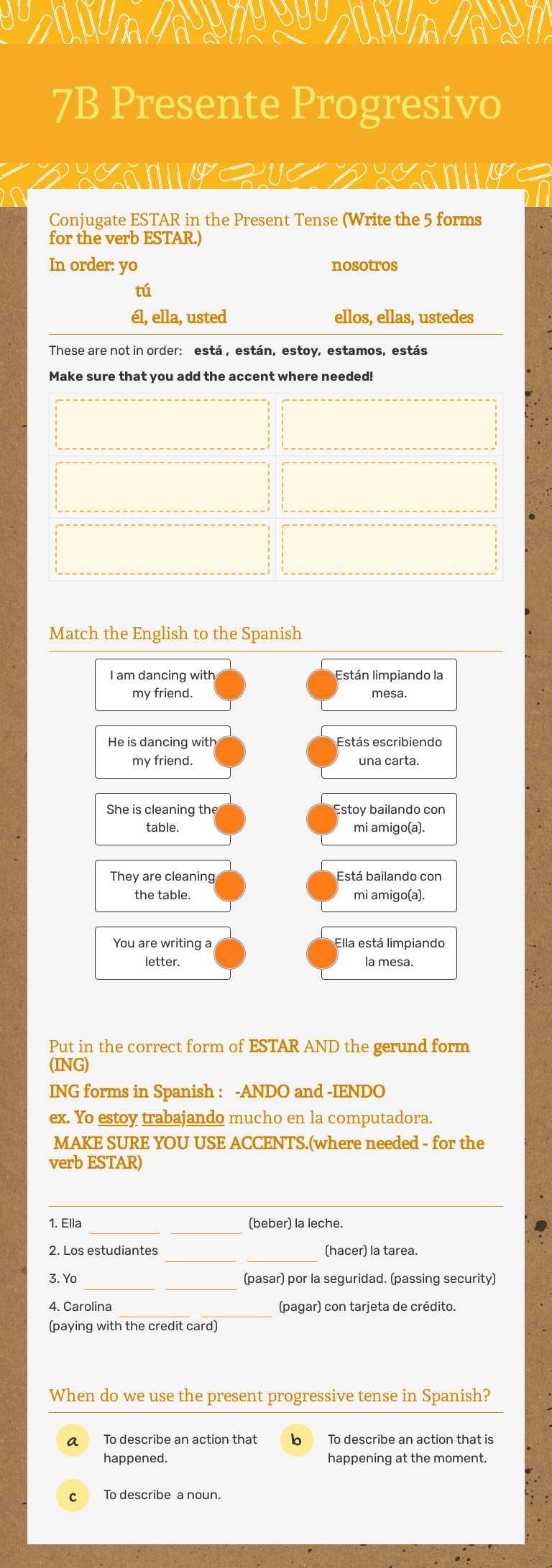 7B Presente Progresivo worksheet preview image