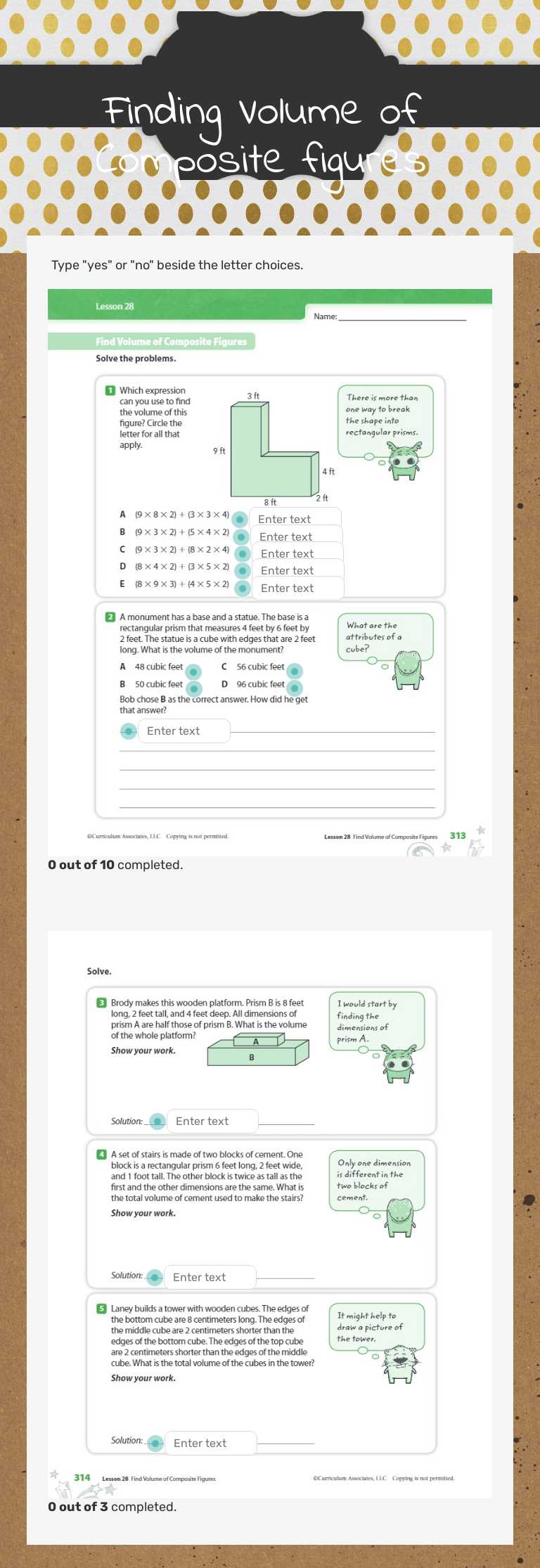 Finding Volume of Composite figures worksheet preview image
