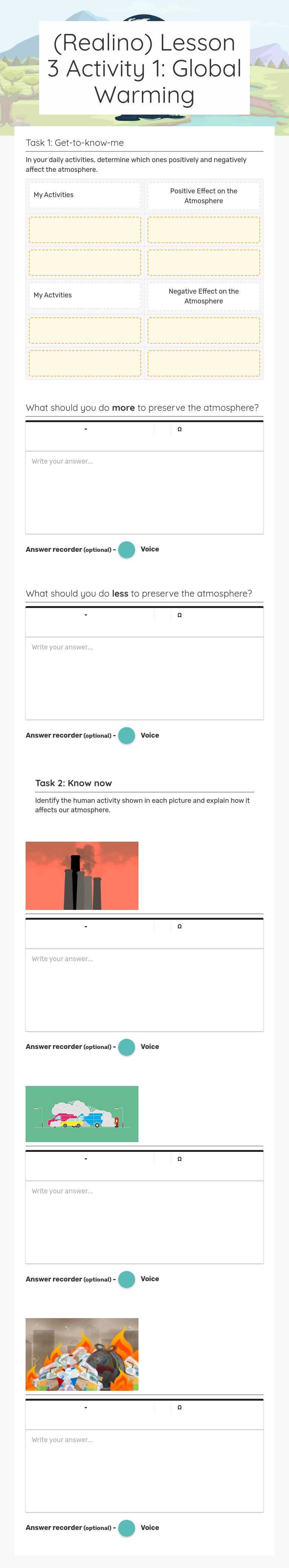 (Realino) Lesson 3 Activity 1: Global Warming worksheet preview image