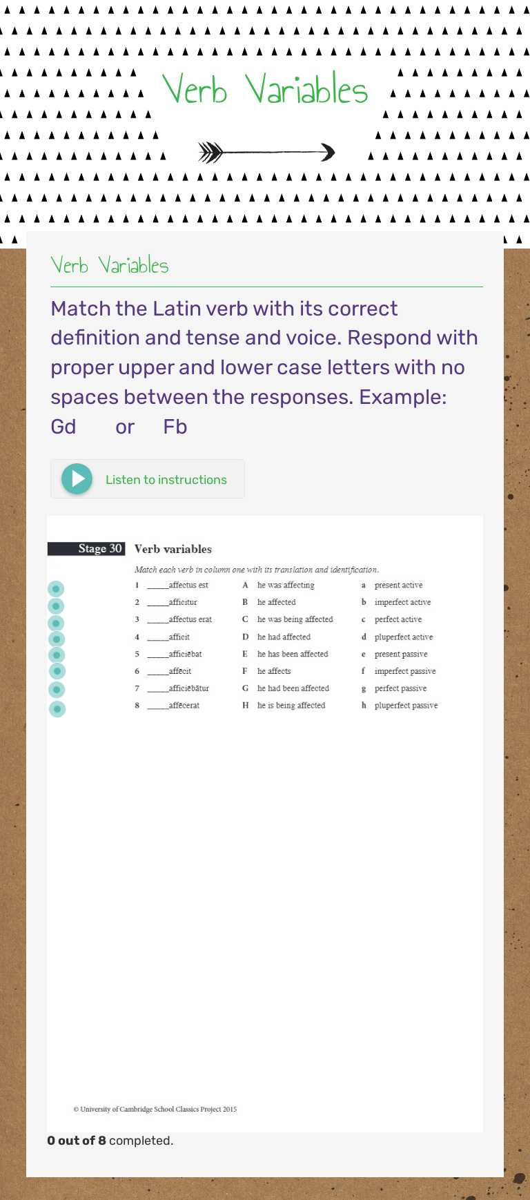 Verb Variables worksheet preview image