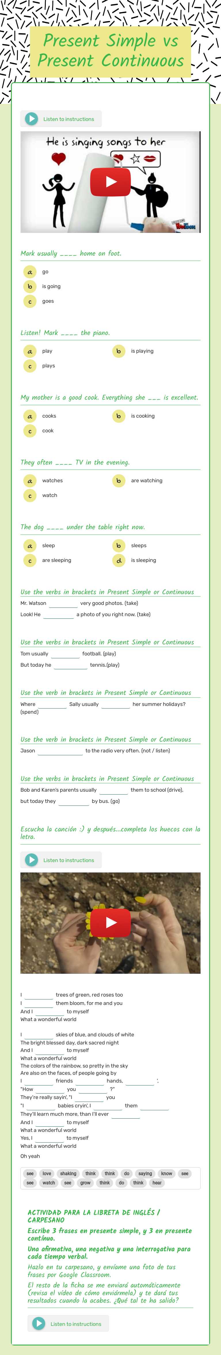 Present Simple vs 
Present Continuous worksheet preview image