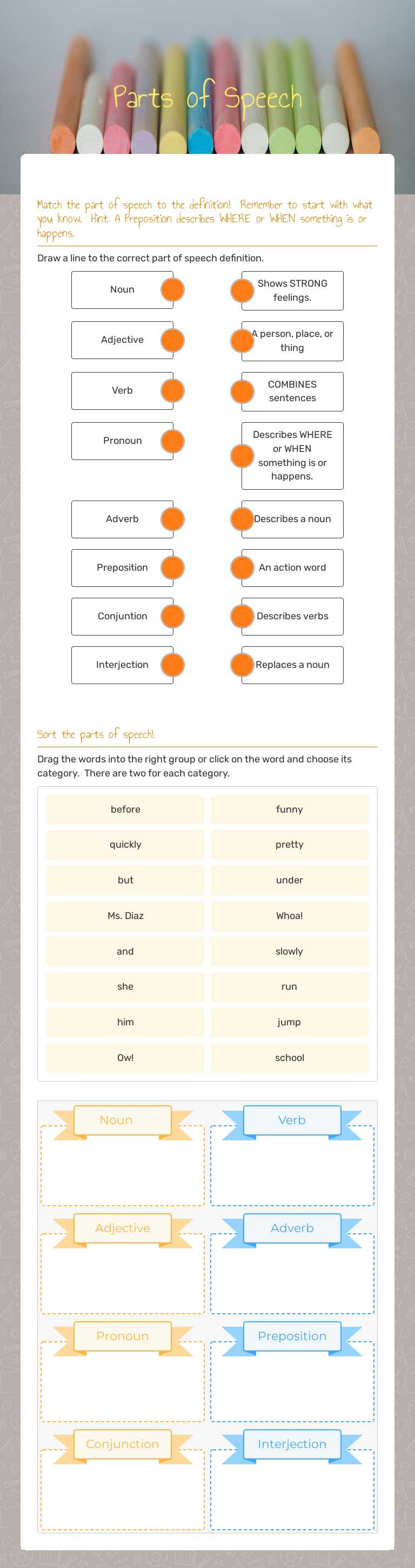 Parts of Speech worksheet preview image