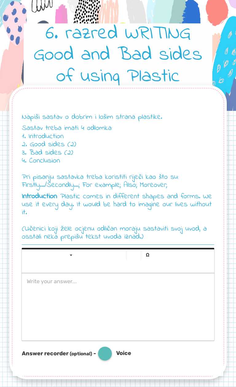 6. razred WRITING 
Good and Bad sides of using Plastic worksheet preview image
