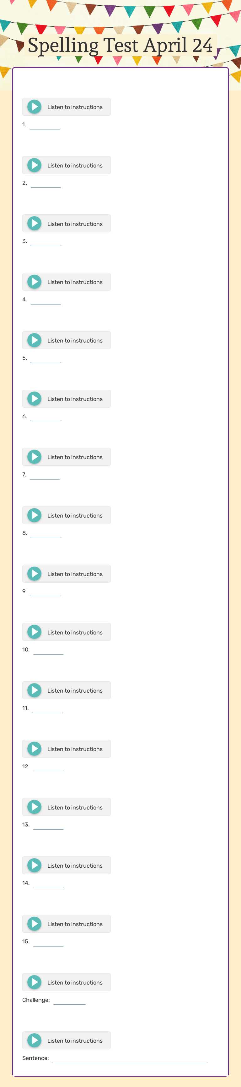 Spelling Test April 24 Grade 3 worksheet preview