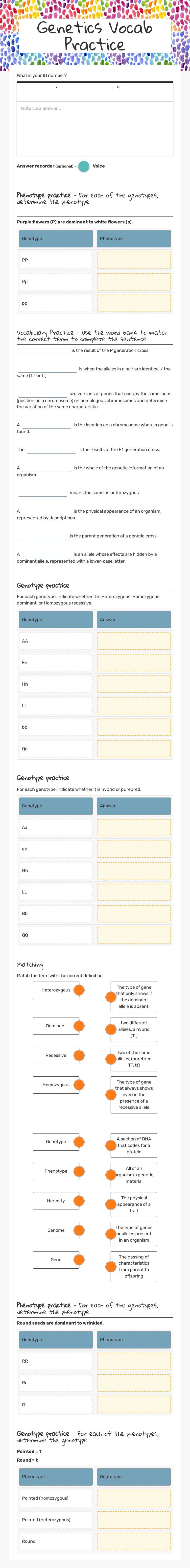 Genetics Vocab Practice worksheet preview image