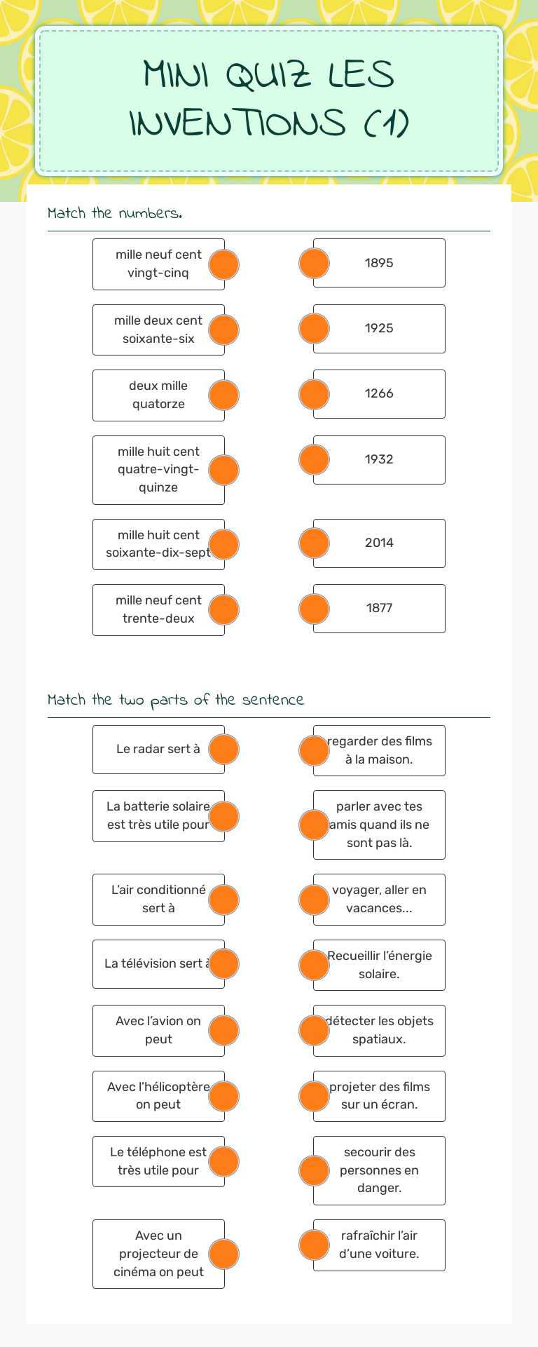 MINI QUIZ LES INVENTIONS (1) worksheet preview image