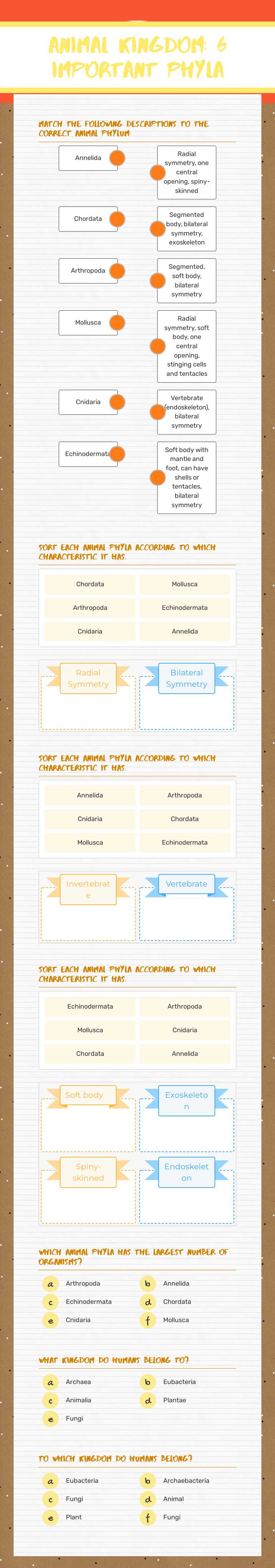 ANimAL KINGDOM:
6 IMPORTANT PHYLA worksheet preview image
