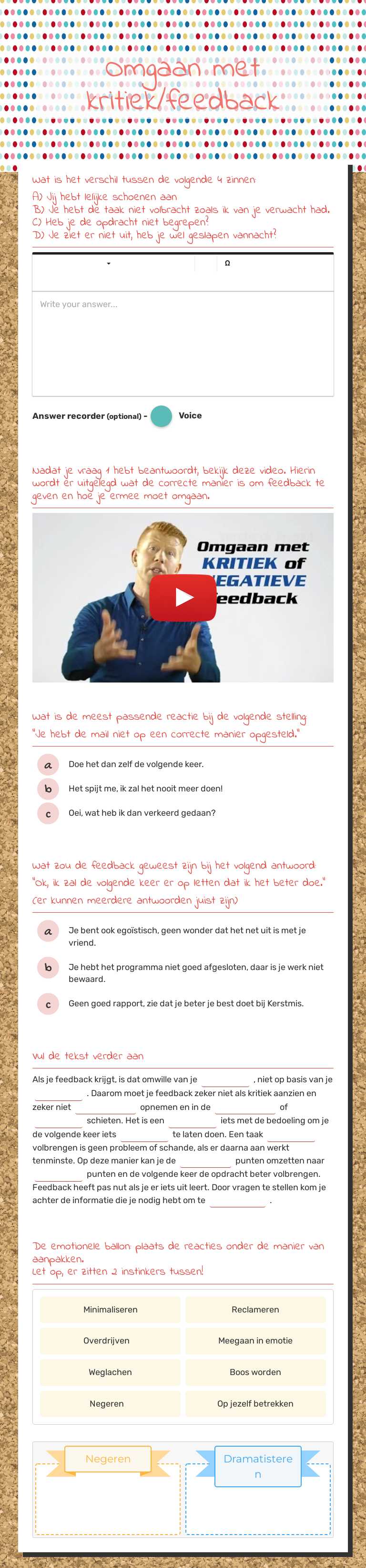 Omgaan met kritiek/feedback worksheet preview image