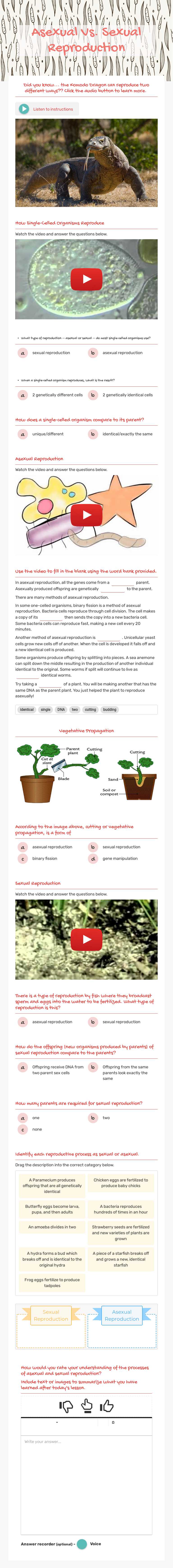 Asexual Vs. Sexual Reproduction worksheet preview image